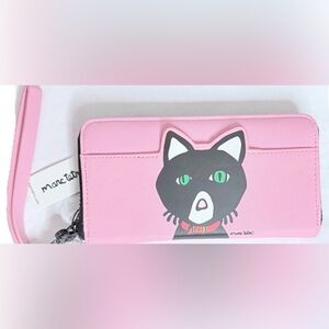 NWT Marc Tetro Pink Continental Wallet Black White Kitty Cat Wristlet